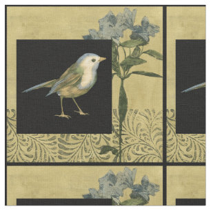 Bird on Black and Vintage Background Fabric