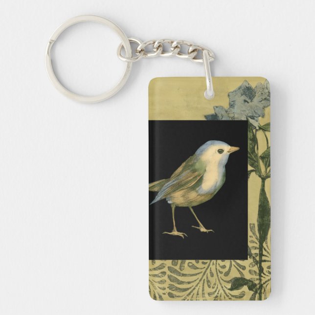 Bird on Black and Vintage Background Keychain (Front)
