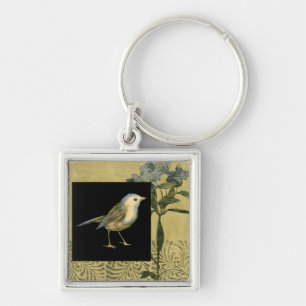 Bird on Black and Vintage Background Keychain