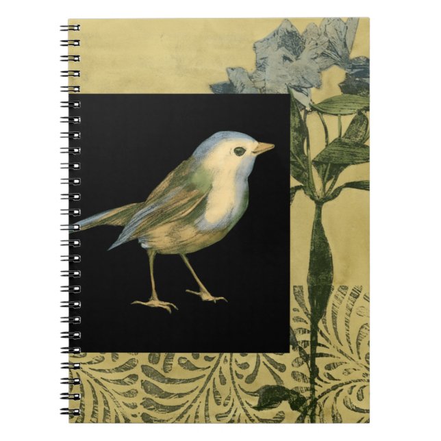 Bird on Black and Vintage Background Notebook (Front)