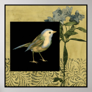 Bird on Black and Vintage Background Poster