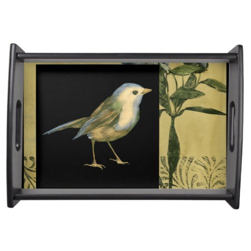 Bird on Black and Vintage Background Serving Tray