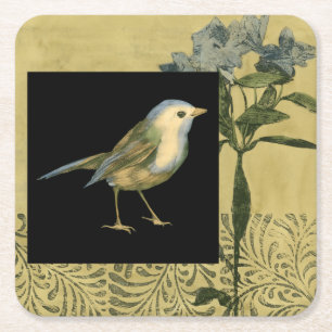Bird on Black and Vintage Background Square Paper Coaster