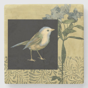 Bird on Black and Vintage Background Stone Coaster