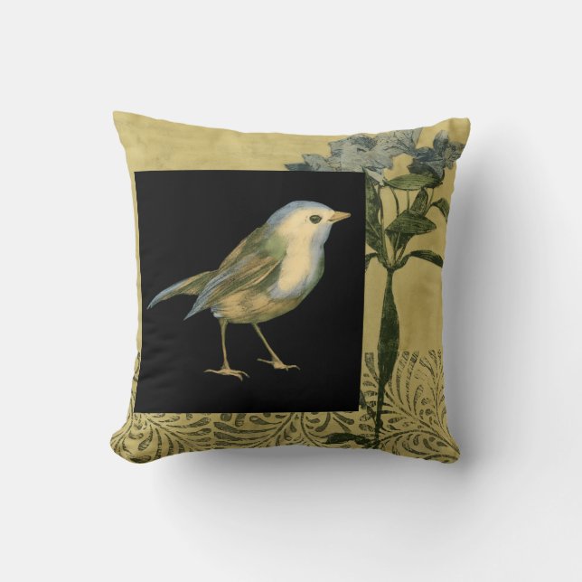 Bird on Black and Vintage Background Throw Pillow (Front)