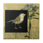 Bird on Black and Vintage Background Tile<br><div class="desc">This image is simple and beautiful to add on any product offered and will please any vintage art lover. The black square puts the emphasis on the colors of the bird and the yellow background. Choose this piece of artwork for your next Zazzle product.</div>