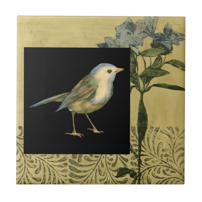 Bird on Black and Vintage Background Tile (Front)