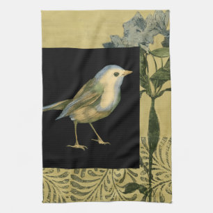 Bird on Black and Vintage Background Towel