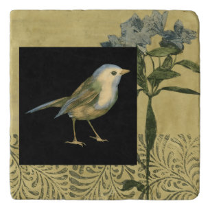 Bird on Black and Vintage Background Trivet