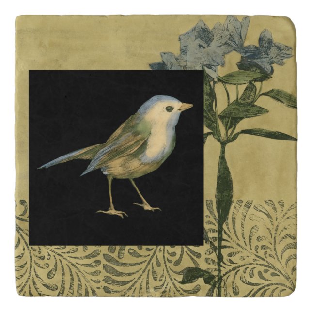 Bird on Black and Vintage Background Trivet (Front)