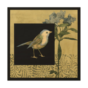 Bird on Black and Vintage Background Wood Wall Art
