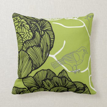Bird On Branch Floral Decor Green Throw Pillow by Iheartcushions at Zazzle