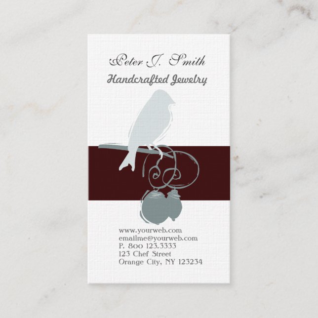 Bird on Branch Jewelry Design Artist Whimsical Business Card (Front)