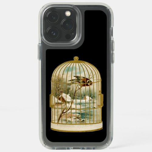 Bird on Branch Over Cabin in Snow Inside Birdcage  Speck iPhone 13 Pro Max Case