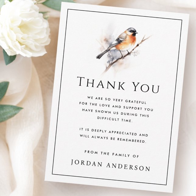 Bird on branch thin border funeral memorial thank you card (Bird on branch thin border funeral memorial thank you card
)