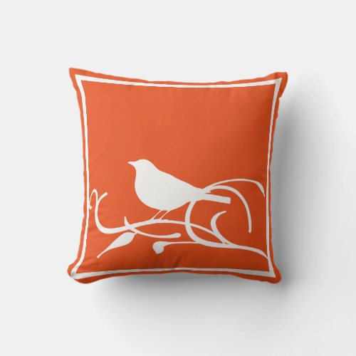 Bird on Branch with Customizable Background Color Throw Pillow