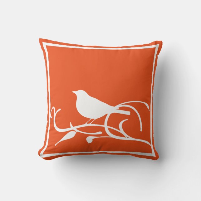 Bird on Branch with Customizable Background Color Throw Pillow (Front)