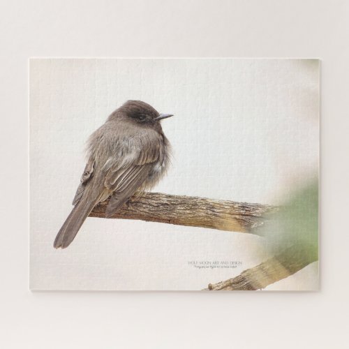 Bird On Branch Young Junvenile Black Phoebe Jigsaw Jigsaw Puzzle