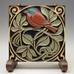 Bird on Flowers Art Deco Nouveau Faux Relief Ceramic Tile<br><div class="desc">This flat-printed ceramic tile features a bird and floral patterns reminiscent of the iconic style of Mackintosh. He was a prominent Scottish architect, designer, and artist of the Art Nouveau movement. Clean lines, geometric shapes, and a strong sense of symmetry characterize his work. These elements are beautifully represented in our...</div>