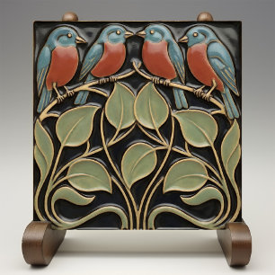 Bird on Flowers Art Deco Nouveau Wall Decor Ceramic Tile