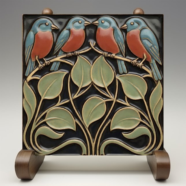 Bird on Flowers Art Deco Nouveau Wall Decor Ceramic Tile (Creator Uploaded)