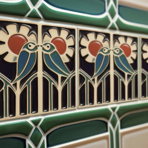 Bird on Flowers Art Deco Nouveau Wall Decor Ceramic Tile