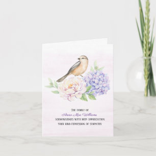 Bird on Hydrangea Sympathy Thank You
