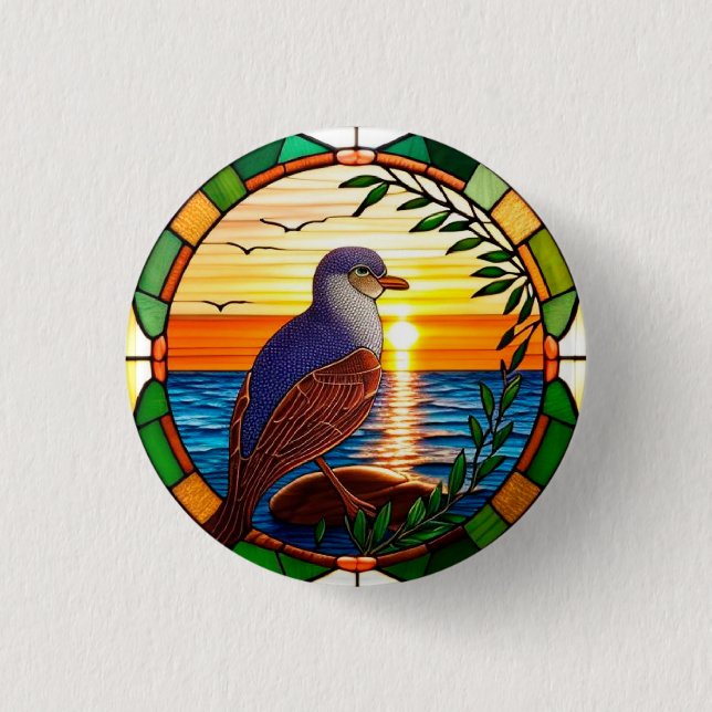 Bird on Rock Colorful Wildlife Nature Button (Front)