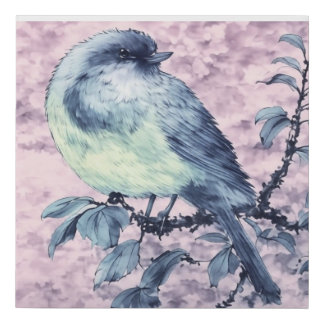 Bird on the tree ink wash Painting Faux Canvas Print