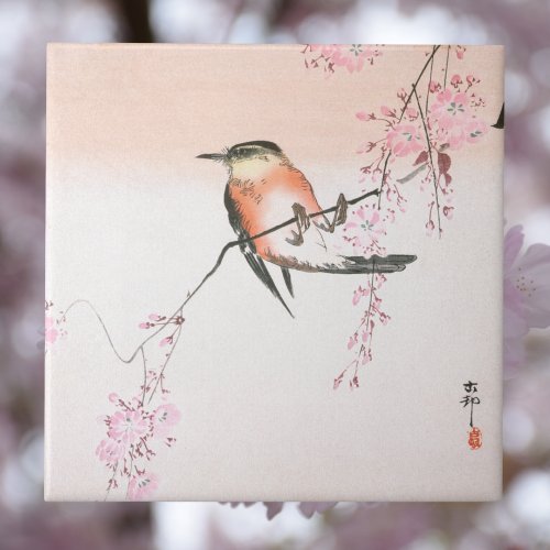 Bird on Weeping Cherry _ Shidarezakura ni kotori   Ceramic Tile