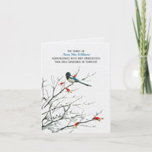 Bird On Winter Branch Sympathy Thank You Card