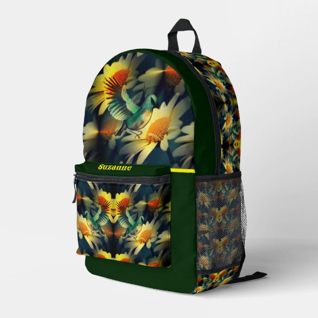 Bird On Yellow Daisies Fantasy Art Personalized Printed Backpack (Back Corner Right)