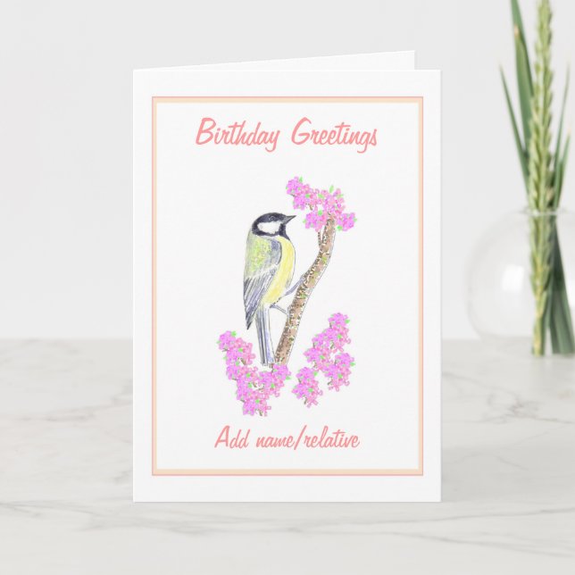 Bird Painting, Birthday Card, add name relation. Card (Front)
