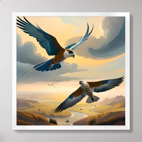 bird painting couple flying sky cloud afternoon poster
