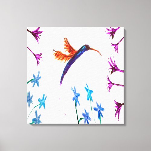 Bird Painting Floral Hummingbird Canvas Print