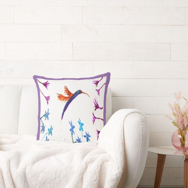Bird Painting Floral Hummingbird Throw Pillow (Couch)