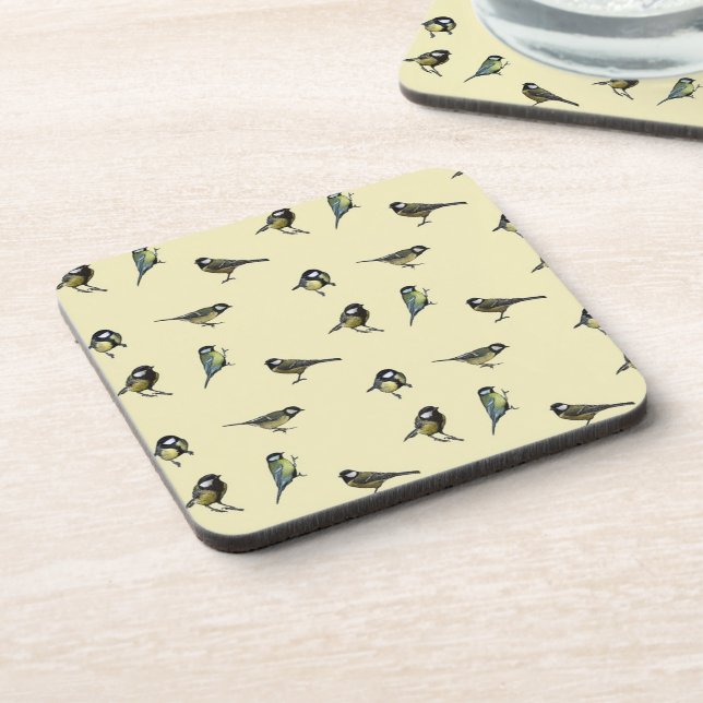 Bird Pattern Beige Pattern Beverage Coaster (Left Side)