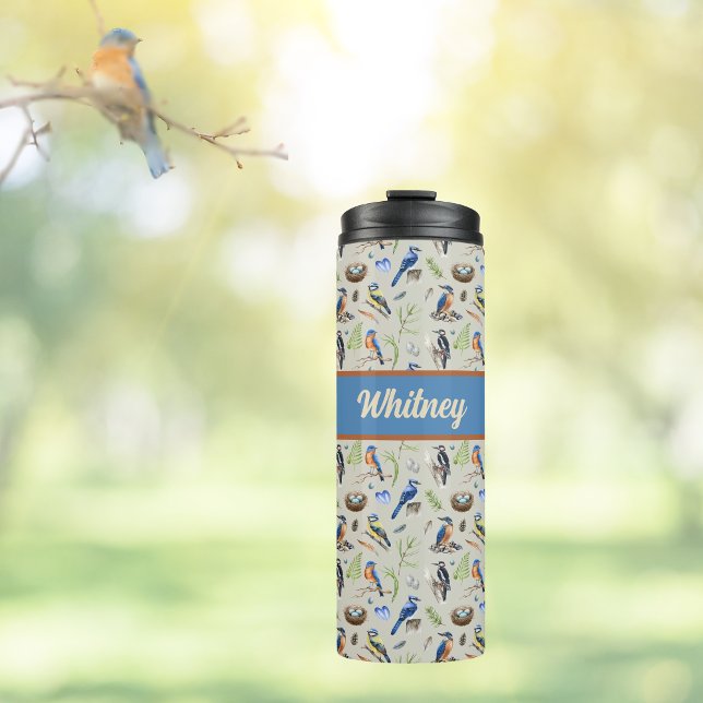 Bird Pattern Kingfisher, Blue Jay, Woodpecker Name Thermal Tumbler (Creator Uploaded)