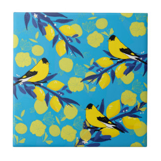 Bird pattern on a lemon tree ceramic tile