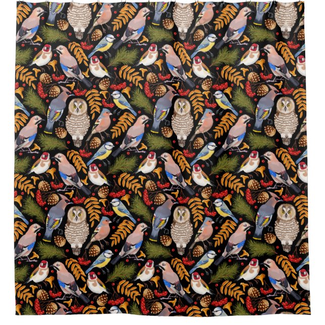 Bird Pattern Shower Curtain (Front)