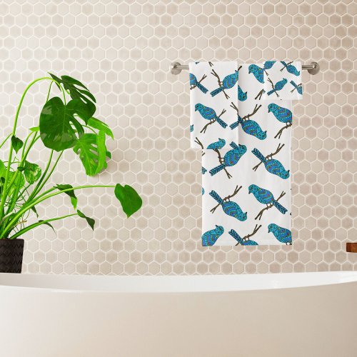 Bird Pattern White Bath Towel Set