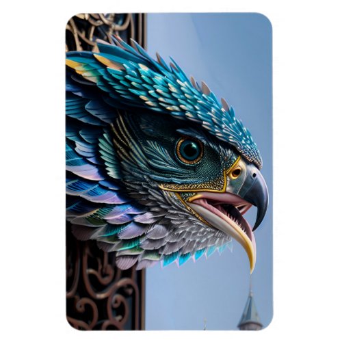 Bird peeking through ornate gate magnet