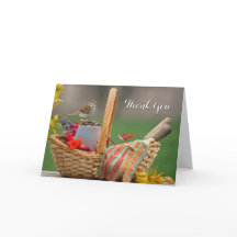 Bird Perched On A Garden Basket Thank You Card