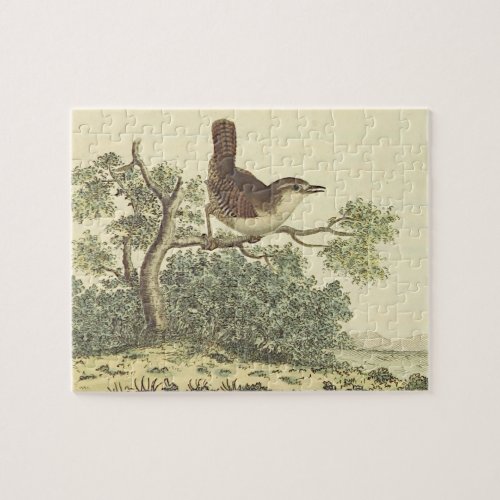 Bird Perched on a Tree Branch Vintage Look Jigsaw Puzzle