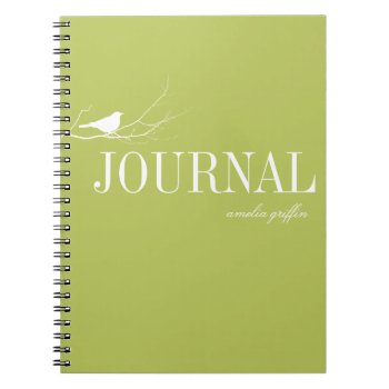 Bird Perched On Tree Branch Green Custom Journal by FidesDesign at Zazzle