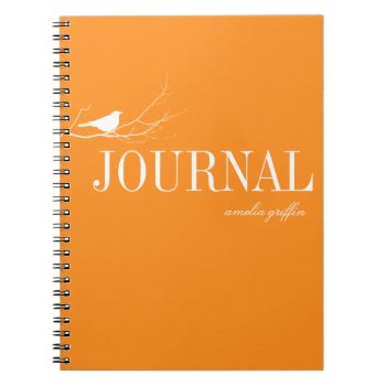 Bird Perched On Tree Branch Orange Custom Journal by FidesDesign at Zazzle