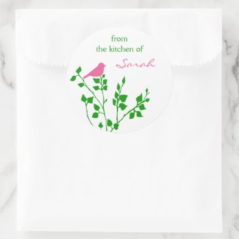 Bird Personalized Pink Green Baking Stickers by whimsydesigns at Zazzle