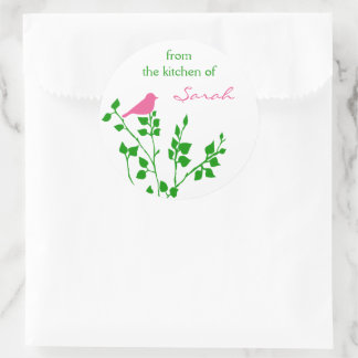 Bird Personalized Pink Green Baking Stickers