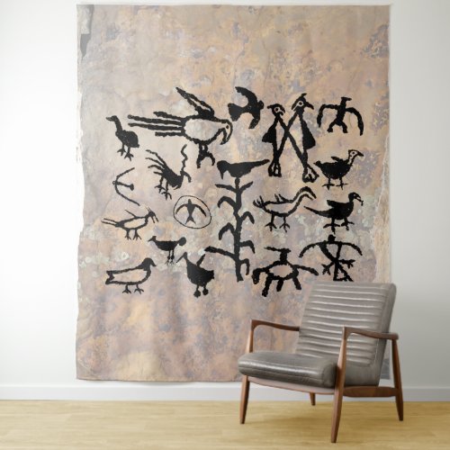 Bird Petroglyph Collection Tapestry