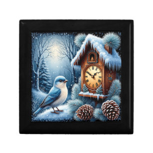 🕊️ Bird Pinecone Wooden Clock Cozy Nature Holiday Gift Box